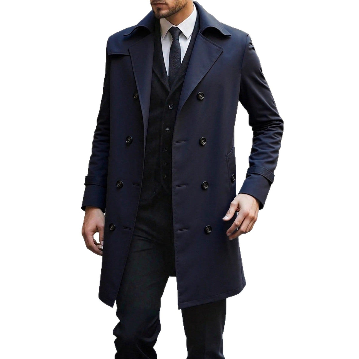 Mens Mid-length Double-breasted Casual Trench Coat