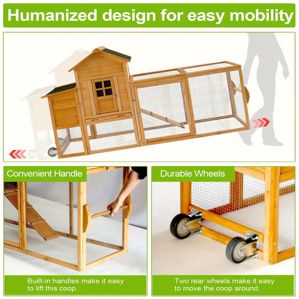 Chicken Coop with Run Large Outdoor Wooden Hen House 82 Inch Walk-in Poultry Cage for 2-4 Chickens Ducks for Garden, Patio an