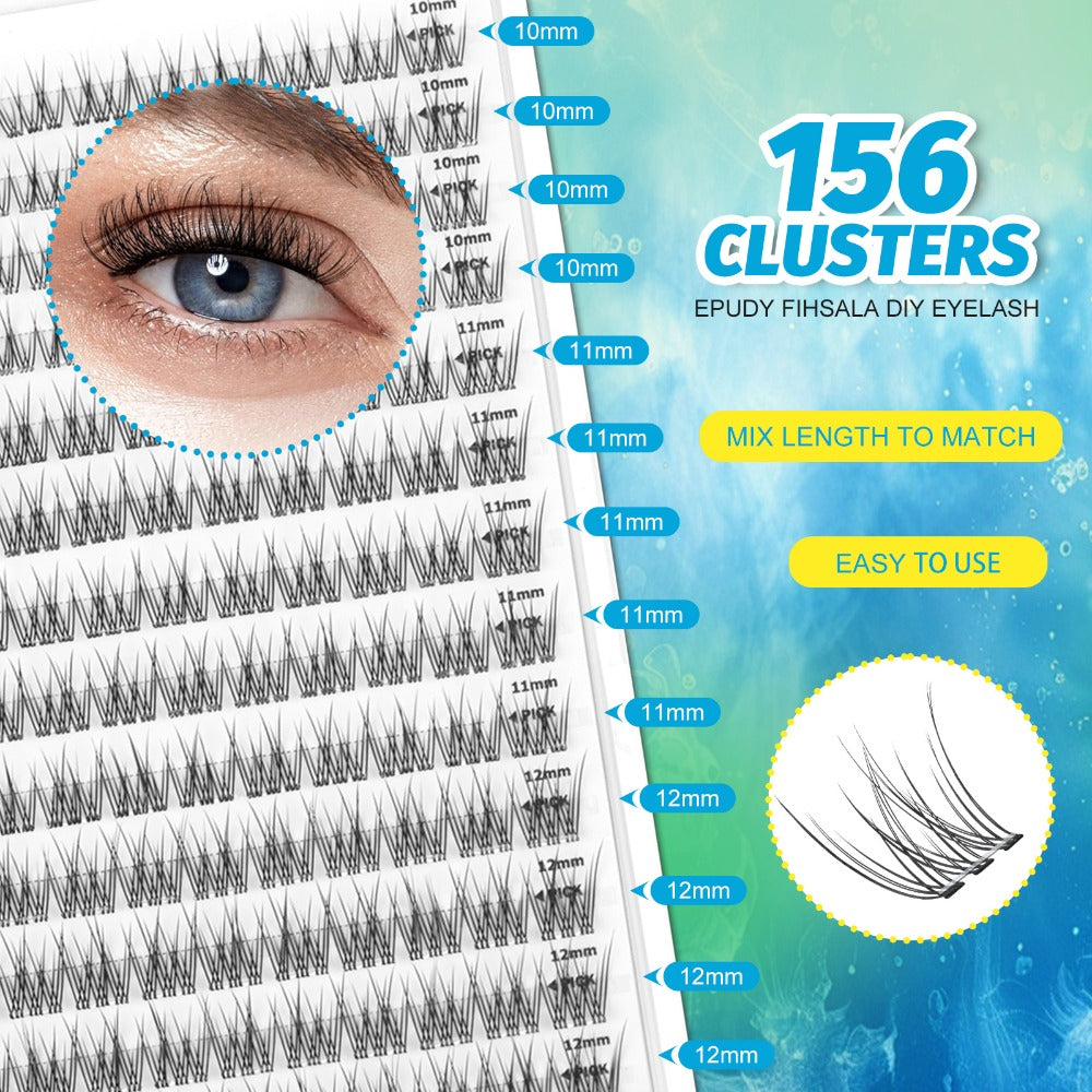 Pre-Glued Wispy False Eyelash Cluster Tray with 156 Clusters and Two Pink Applicator Tweezers — image 4