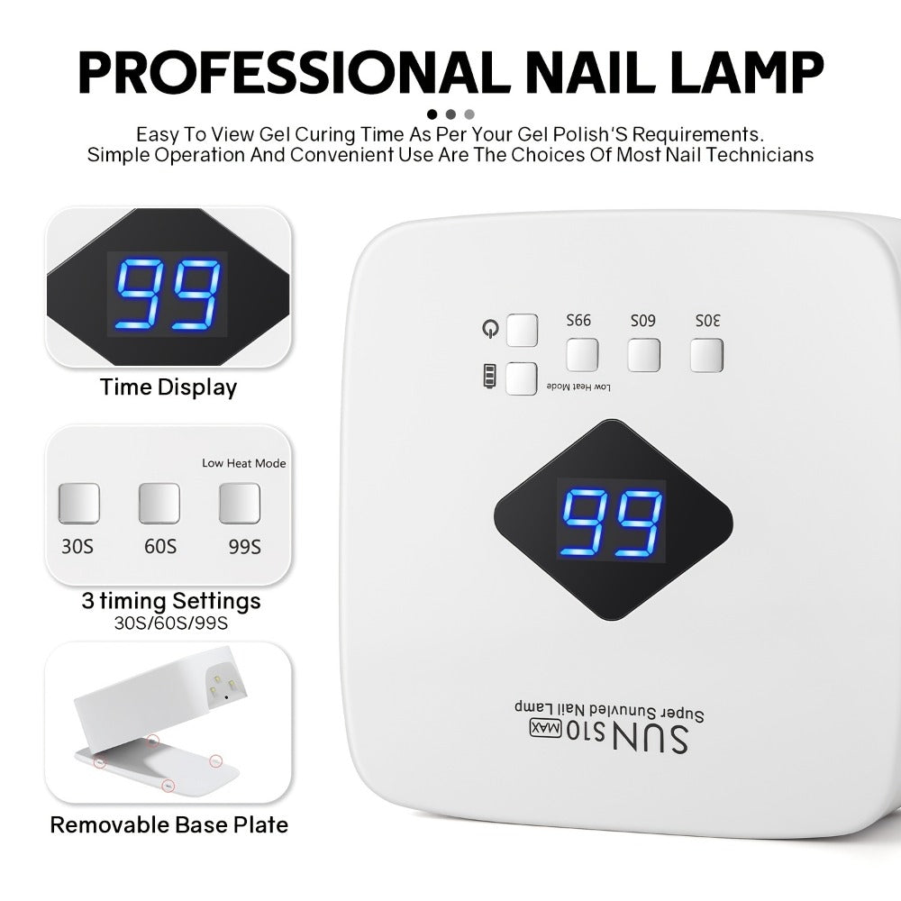 LED Nail Lamp Rechargeable HD Display Smart Nail Dryer Fast Cure All Gel Polish UV Light Cordless Portable Low Heat Mode Home