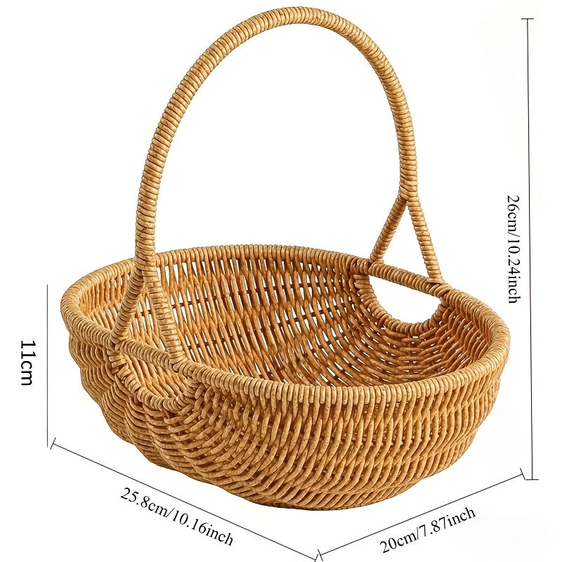 Handwoven Rattan Storage Basket with Carry Handle in Light Brown Medium Drain-Basket Format — image 4