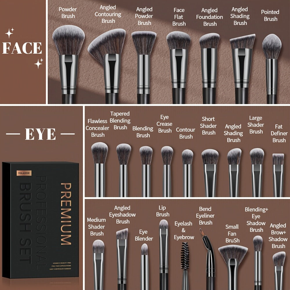 Makeup Brush Set, 25-Piece Synthetic Bristle and ABS Handle Collection with Face-Eye Brush Shapes and Gift Box — image 6