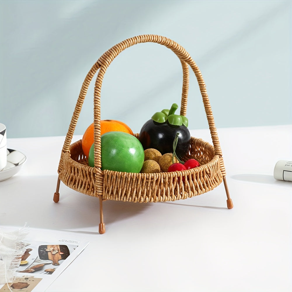 Wire Frame Storage Basket with Imitation Rattan Weave and Iron Structure, 8.66 x 7.87 x 7.87 Inch — image 1