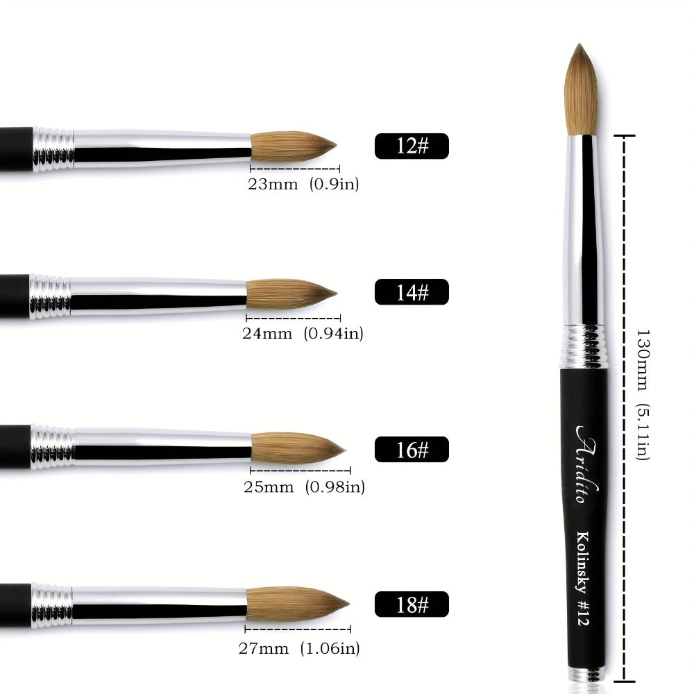 100% Pure Kolinsky Round Head Acrylic Nail Art Brush Black Metal Handle Size 12 14 16 18 – Professional Nail Extension & Acry