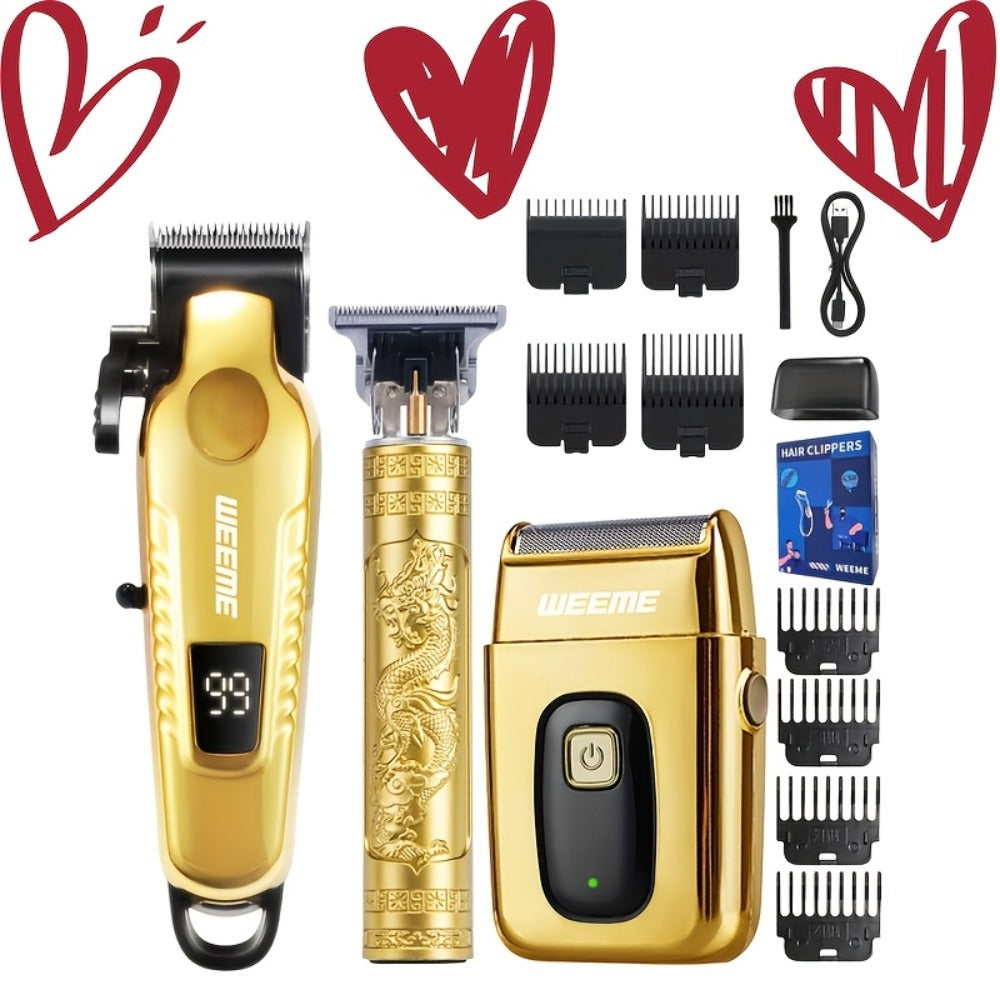 3-in-1 Hair Clipper Grooming Kit for Men – WEEME USB Rechargeable Cordless Beard Trimmer & Body Shaver Set, Home Barber Hair 
