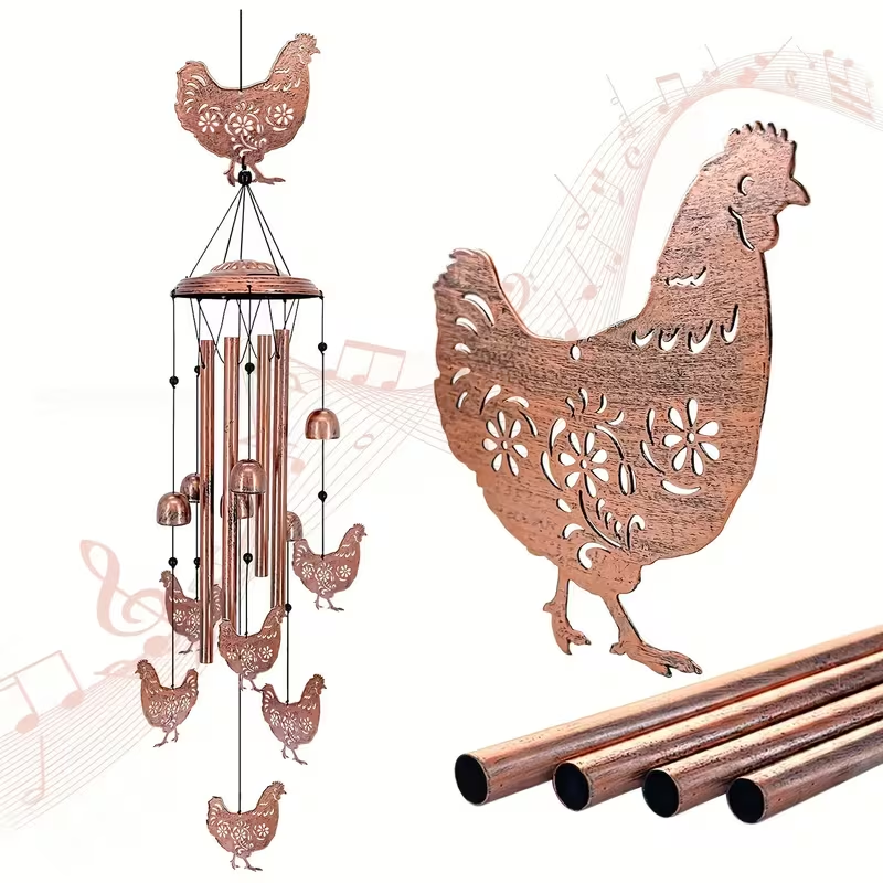 Wind Chime Outdoor Chicken Farmhouse Decor – Aluminum Tube Soothing Sound Garden Porch Patio Hanging Ornament — image 1