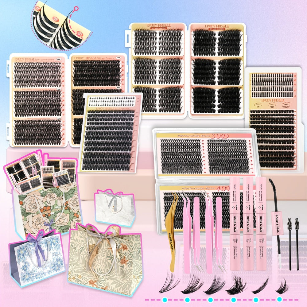 DIY Lash Clusters Gift Set 30D-100D Mixed Length Soft Fluffy Volume Cluster Lashes with Tweezers & Mascara — image 7