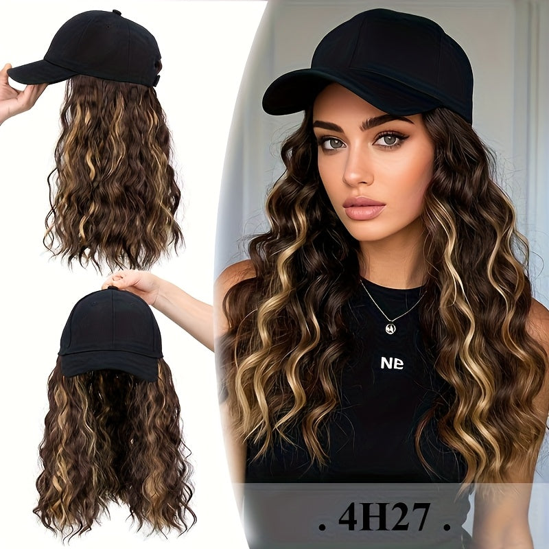 Synthetic Wig 18-Inch Curly-Wavy Baseball Cap Style in Three Highlighted Color Codes for Daily Wear — image 1