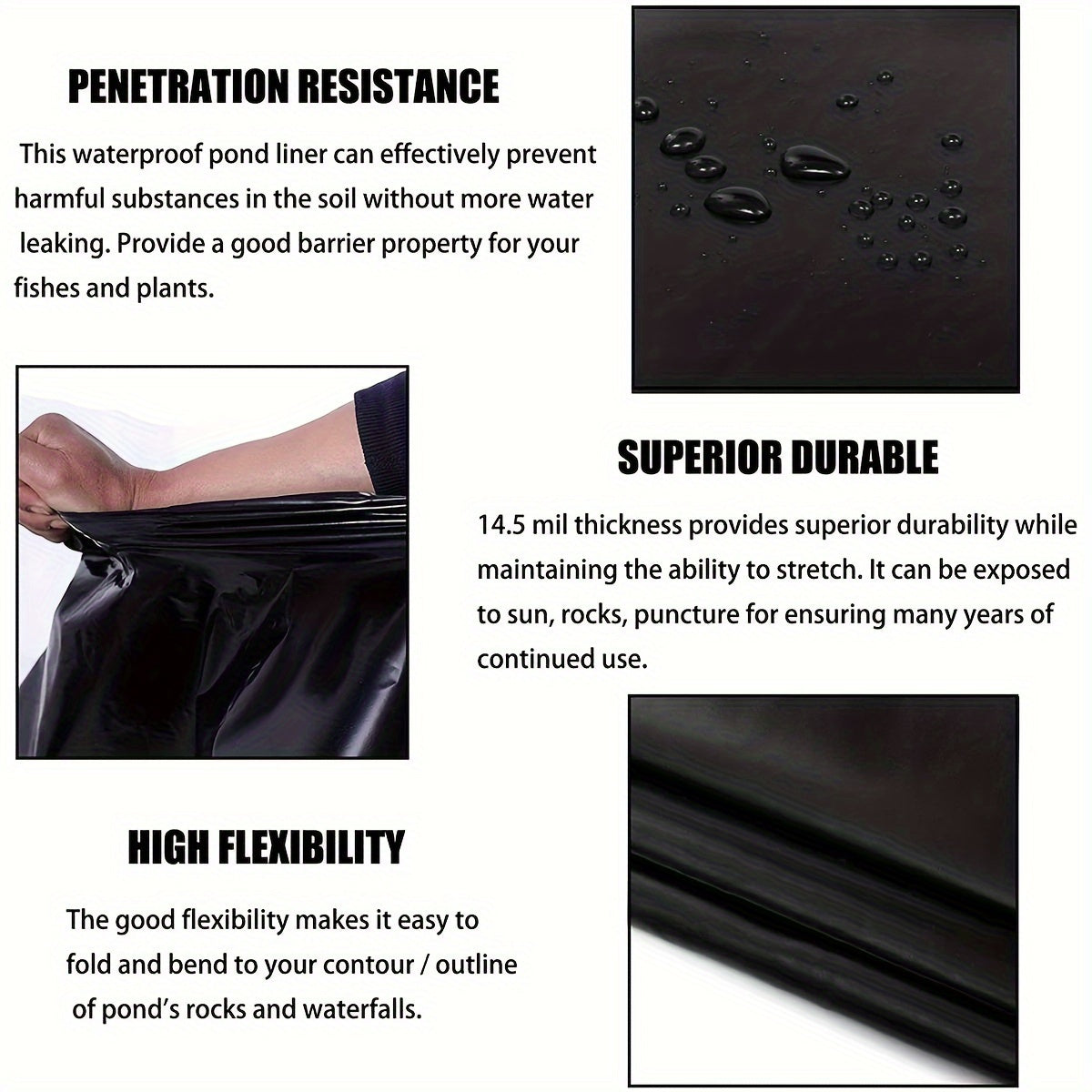 Black 5 x 10-Foot Pond Liner with 0.12mm Thickness for Fish Ponds, Water Gardens and Planter Boxes — image 3