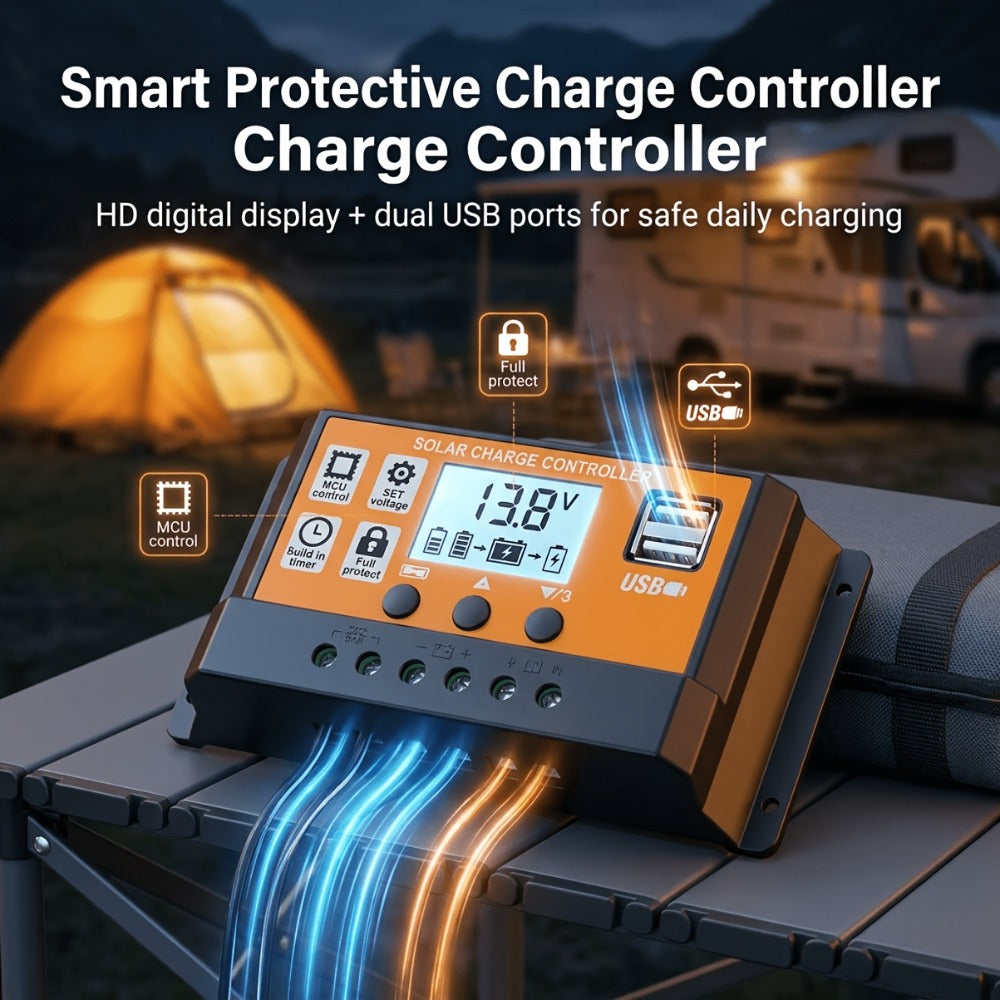 Solar Panel Kit with Charge Controller, Extension Cord & Battery Clamps – Universal Off-Grid Power for RV, Boat, Motorcycle —