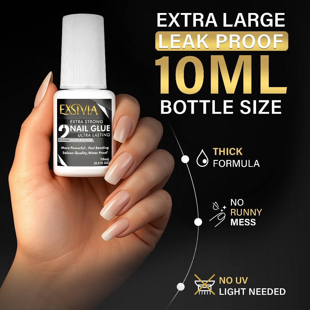 Nail Glue, EXSIVIA 10ml Brush-On Bottle with Fine Applicator for Press-On Nails, Acrylic Tips and Nail Art — image 2