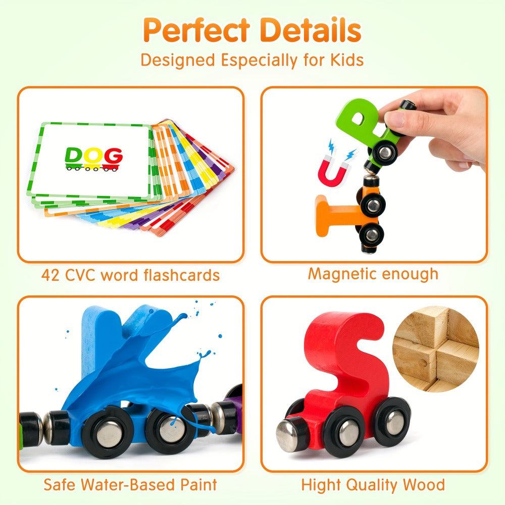 Magnetic Wooden Alphabet Train Set 27PCS ABC Letter Learning Toy with 42 Double-Sided Flash Cards — image 6