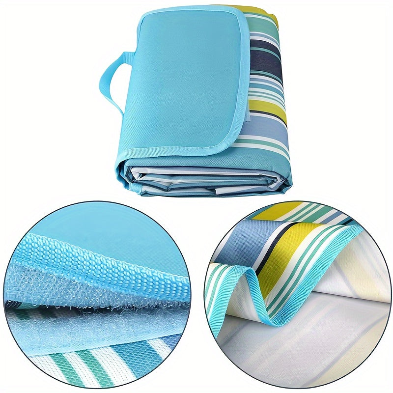 Blue Striped Picnic Blanket with Integrated Carry Flap, Top Handle and 78 x 60-Inch Pictured Size — image 3