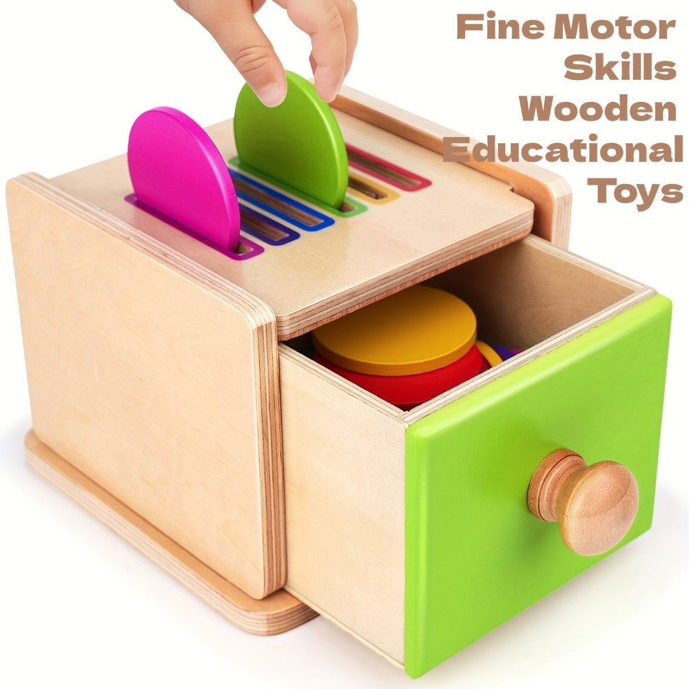 Wooden Color Sorting Toy with Drawers for Toddlers Ages 12M-3 Years, Montessori Object Permanence Box Fine Motor Skills — ima