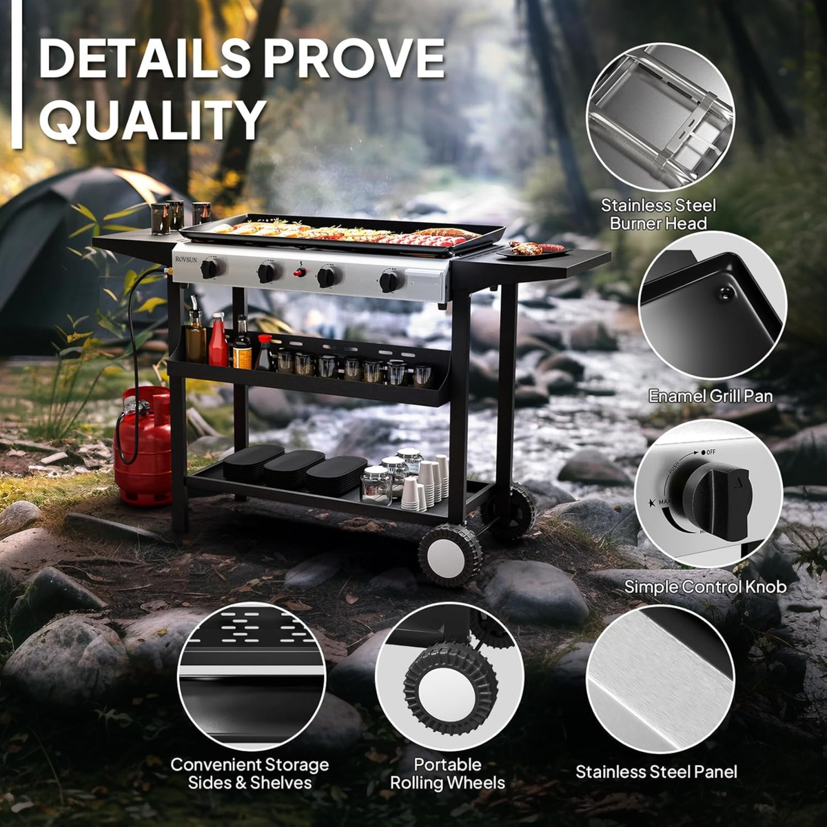 Flat Top Griddle Propane Tabletop 2 or 4 Burner, 20000 BTU Portable Gas Grill with Nonstick Enamel Tray — image 24