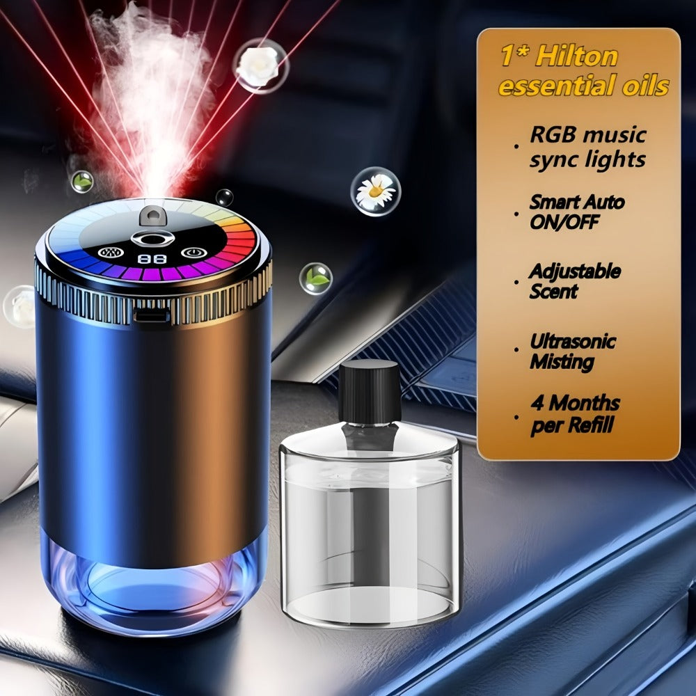 Car Aromatherapy Diffuser with Dynamic Light Show & Starry Sky Mode – Adjustable Scent Intensity, USB Rechargeable, Eliminate