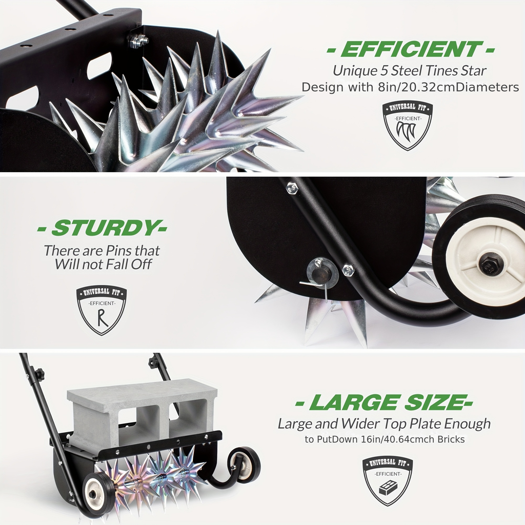 Rolling Lawn Aerator Push Spike 16.5" with 5-Star Steel Tines, Weight Tray & Steel Handle for Deep Soil Aeration — image 5