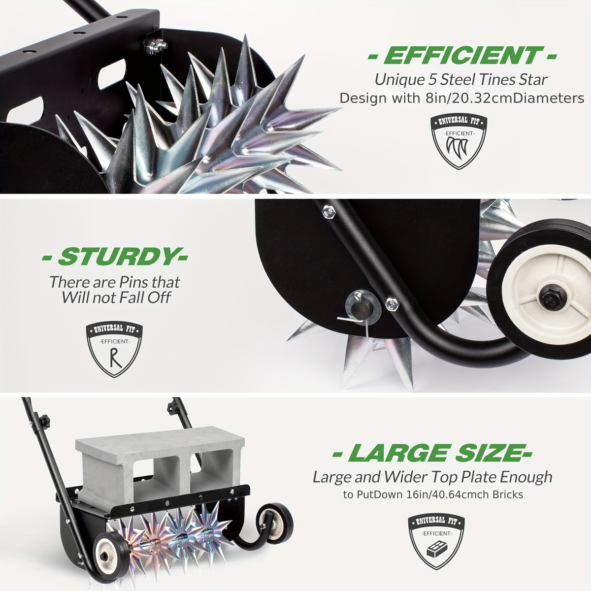 Rolling Lawn Aerator Push Spike 16.5" with 5-Star Steel Tines, Weight Tray & Steel Handle for Deep Soil Aeration — image 5