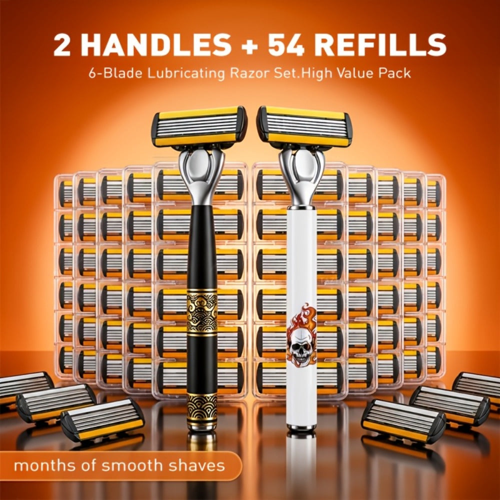 Men's Razor Set with Stainless Steel Replacement Blades – Reusable Handle & High-Capacity Blade Kit for Smooth Close Shave — 