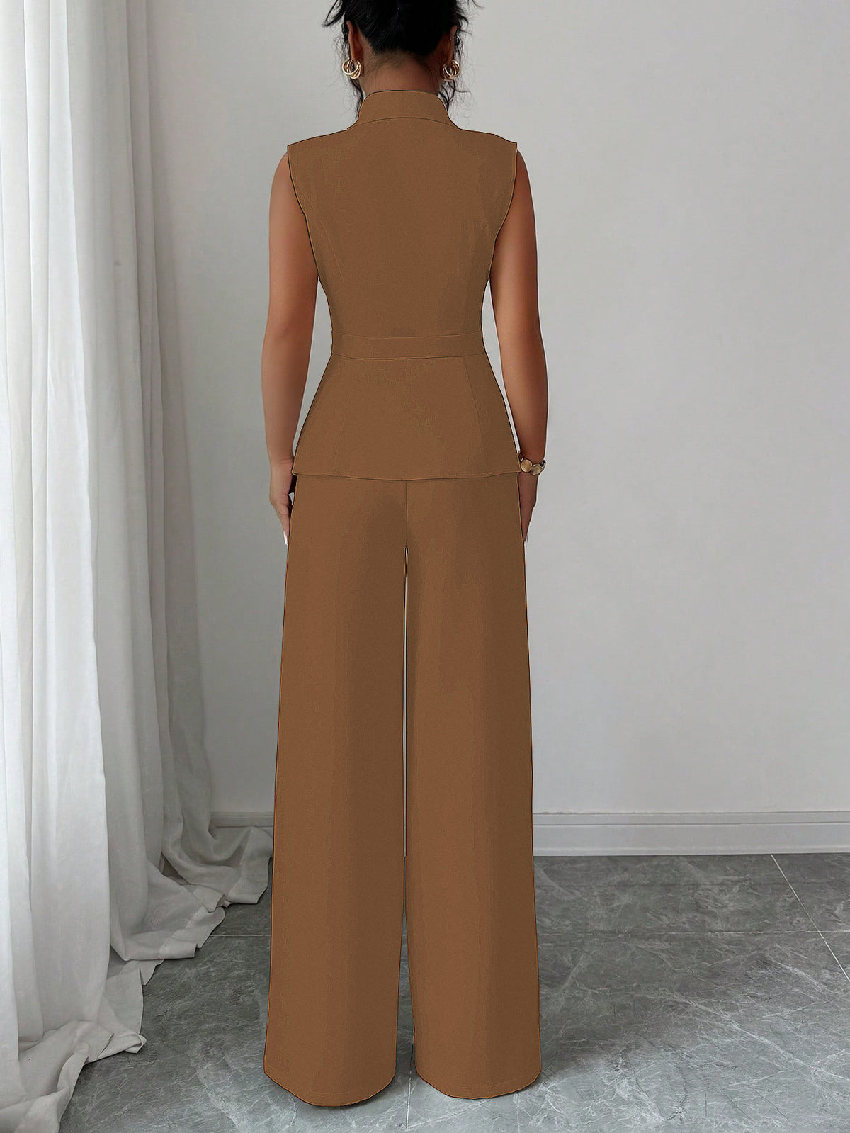 Solid Color Vest Straight-leg Trousers Suit For Women