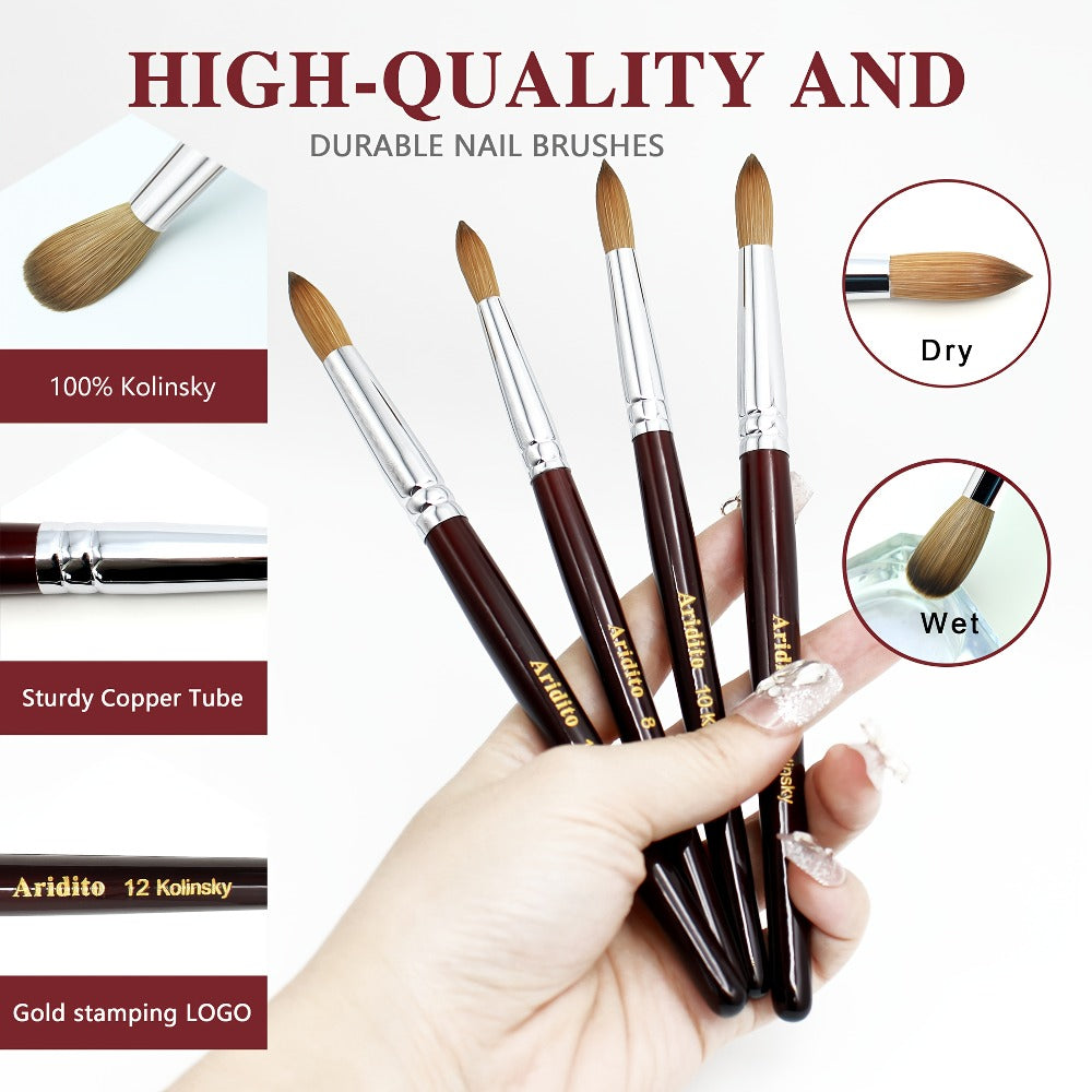 Kolinsky Acrylic Nail Brush Round Head Red Wine Wooden Handle – Professional Brush for Acrylic Extension Nail Art Sculpting &