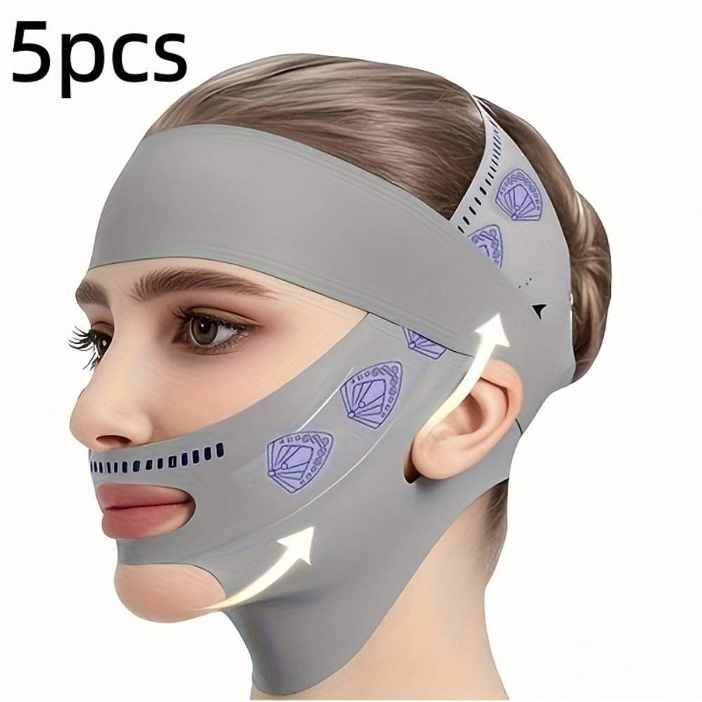 V-Line Face Lift Belt 5-Pack Facial Contouring Lifting Mask with Forehead Lift Band for Makeup, Travel and Everyday Vanity Us