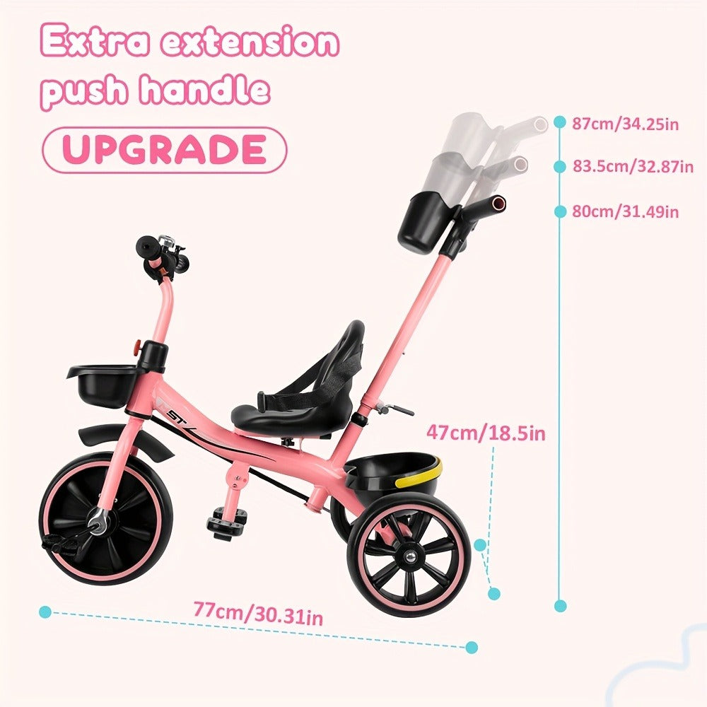 Push Handle Tricycle for Toddlers Girls Pink, 3 Wheel Trike Ages 18-60 Months with Padded Backrest — image 2