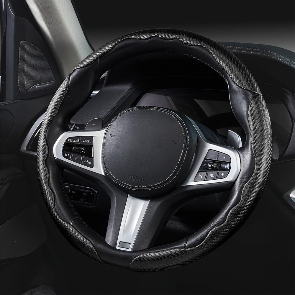 Carbon Fiber Steering Wheel Cover 3pcs – Anti-Skid Segmented Snap-On Protector, High-Grip ABS Resin, Universal Fit, Wood Grai