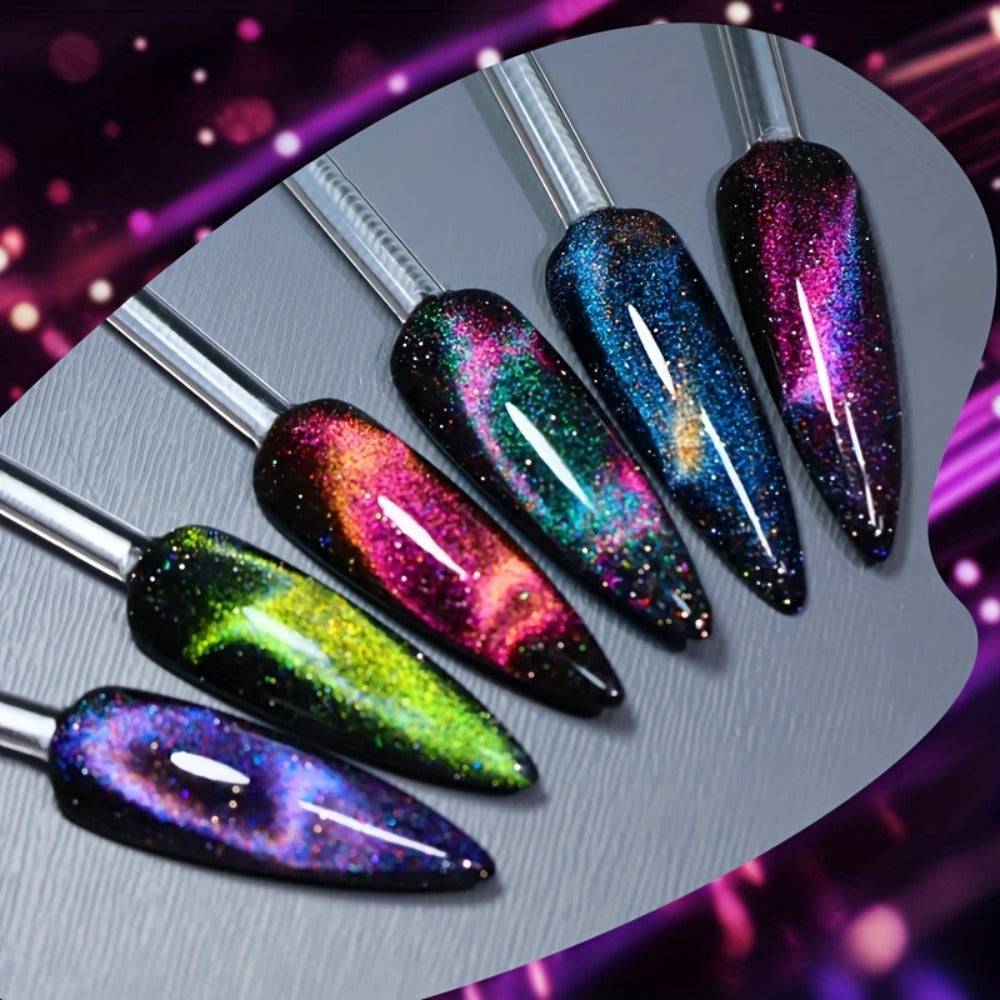 Gel Nail Polish 6-Color 9D Polaris Magnetic Set with Six 10ml Glass-Water-Light Shades for Nail Art — image 3