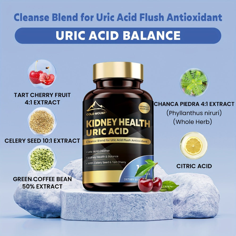 Uric Acid Balance Supplement 100 Capsules 50 Day Supply with Tart Cherry, Celery Seed & Citric Acid for Kidney Health — image