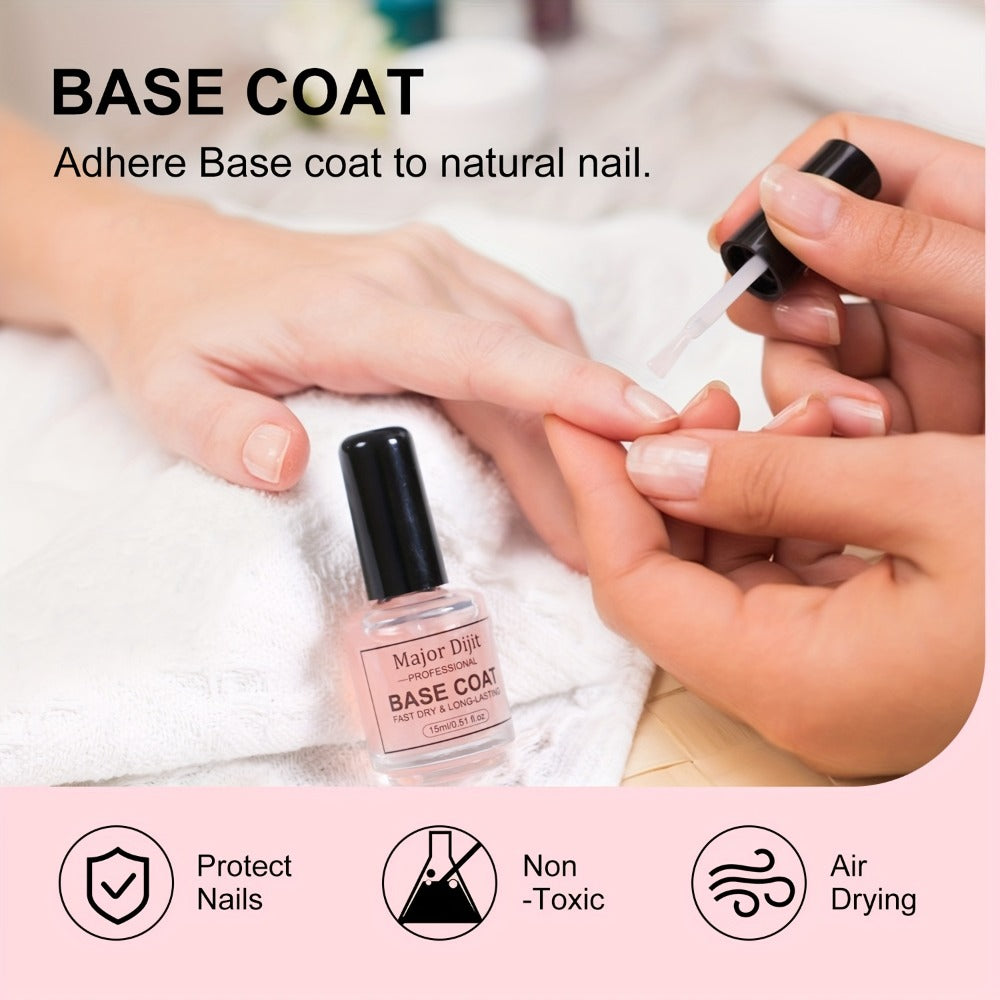 Nail Base Coat and Top Coat Kit – High Gloss Long-Lasting Air Dry Non-Gel Nail Care Set with Nutrient Oil & Drying Agent — im