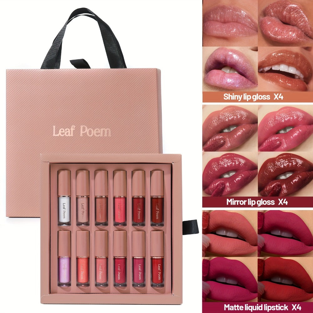 12-Piece Velvet Matte Lipstick Set Mirror Finish Waterproof High Pigment, for Makeup, Travel and Everyday Vanity Use — image 