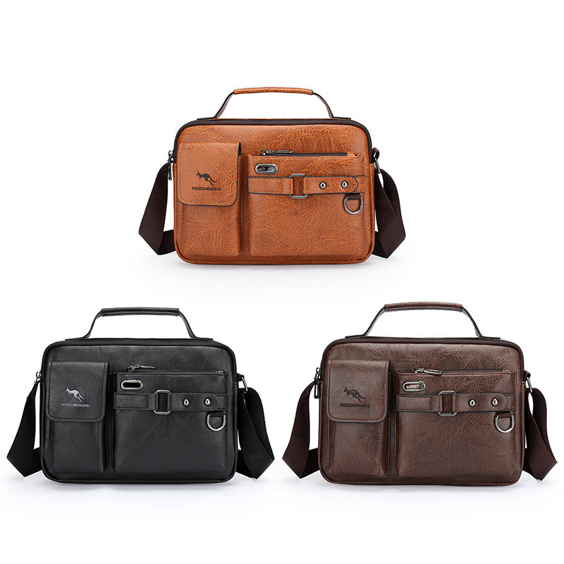 Men's Large Capacity PU Shoulder Bag Retro Business Style