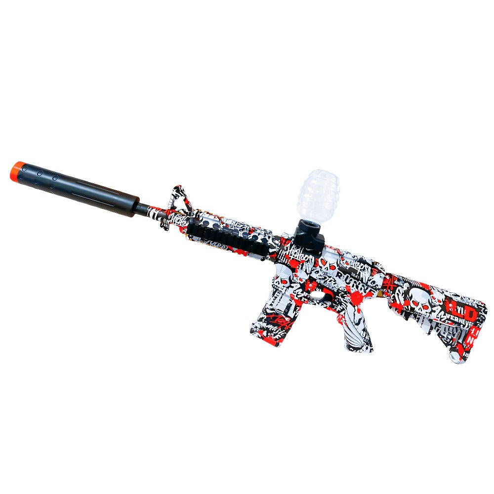 Red-White-and-Black Rifle-Style Electric Gel Blaster Set with Hopper, Stock, Barrel, Goggles and USB Cable — image 4