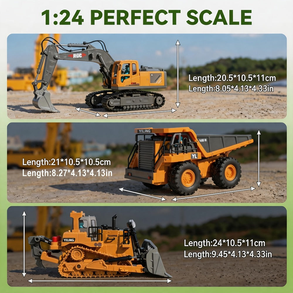 RC Bulldozer 1:24 Scale Alloy with 680° Rotation & Working Arm, 2.4GHz Remote Control Construction Vehicle for Kids — image 2