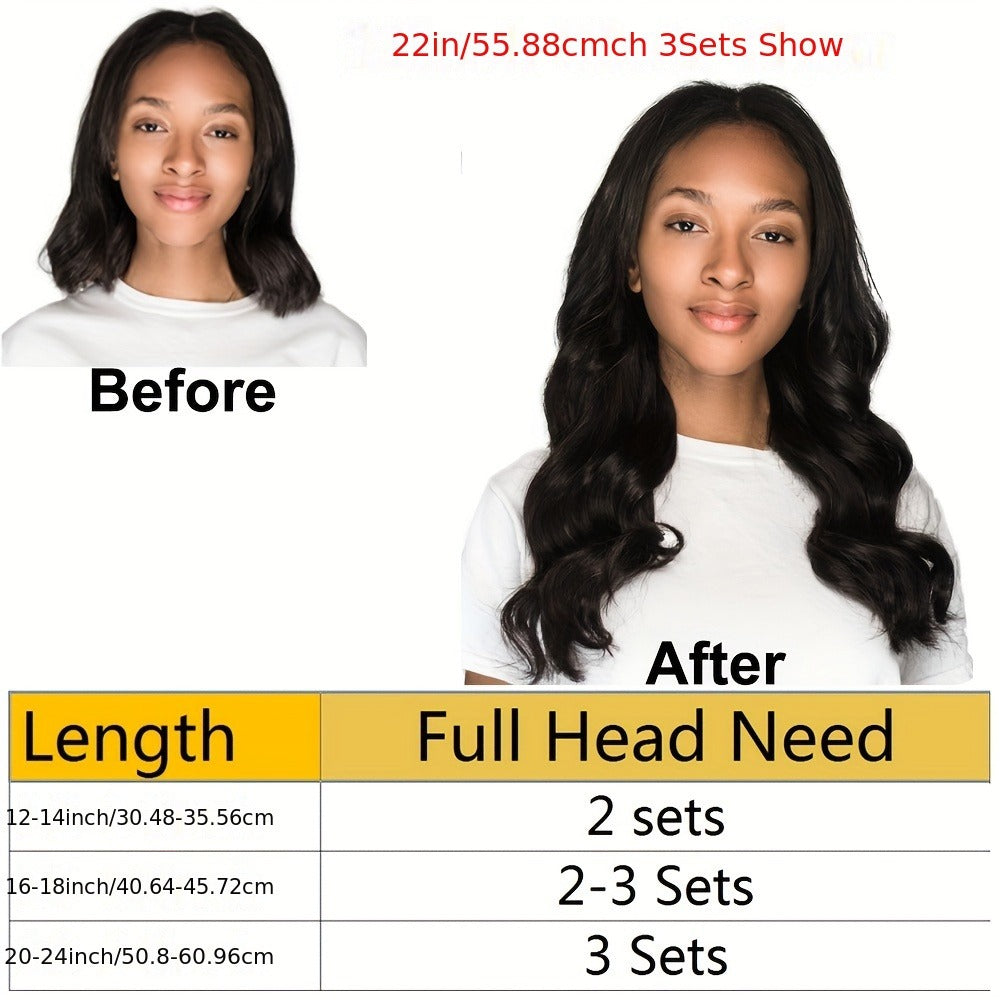 Clip In Human Hair Extensions Body Wave 8pcs 120g Full Head Real Human Hair Clip Ins Natural, for Home, Travel and Salon Hair