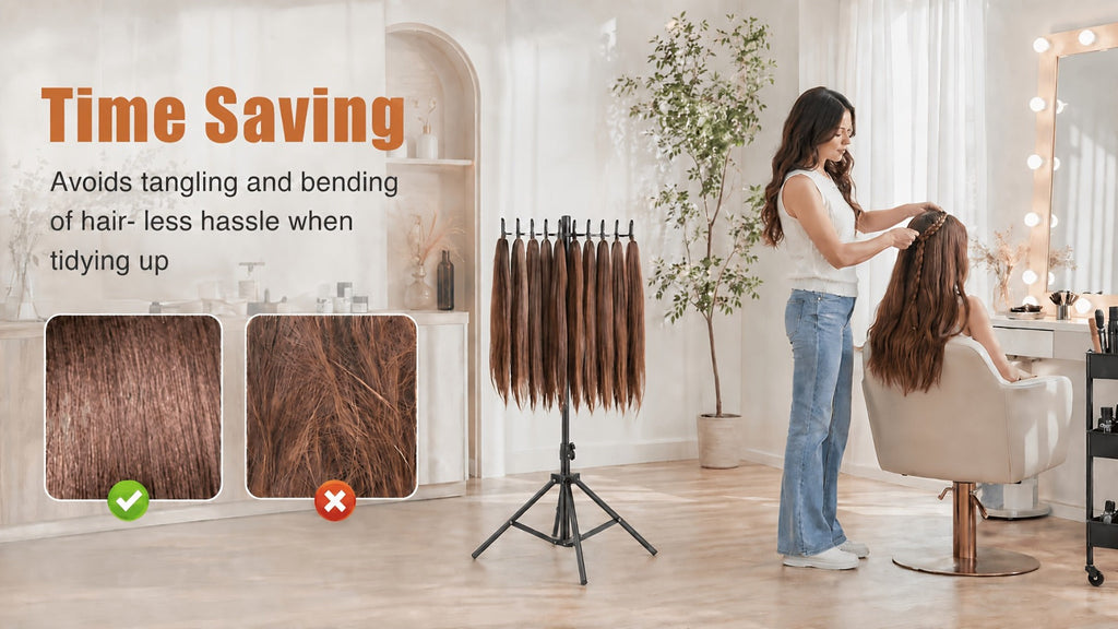 Braiding Hair Rack 144 Pegs Height Adjustable 2-Side Hair Extension Holder Stand with Tray – Foldable Portable Professional B