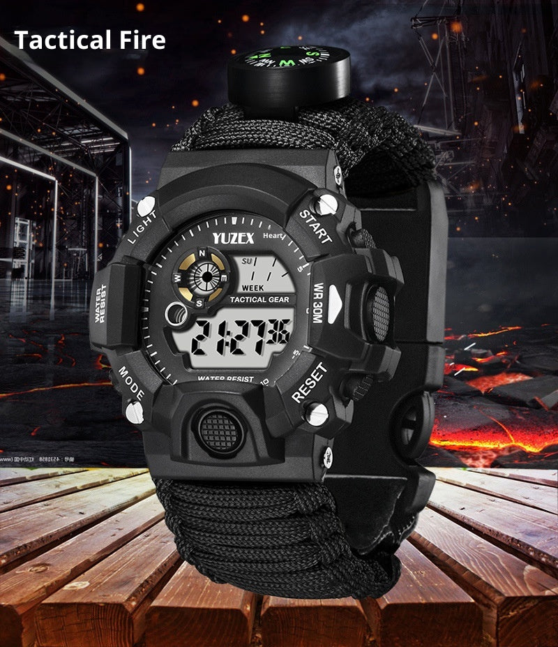 Multifunctional Parachute Cord Waterproof Watch Outdoor Survival Bracelet Sports Strap Firestone Survival Whistle Compass