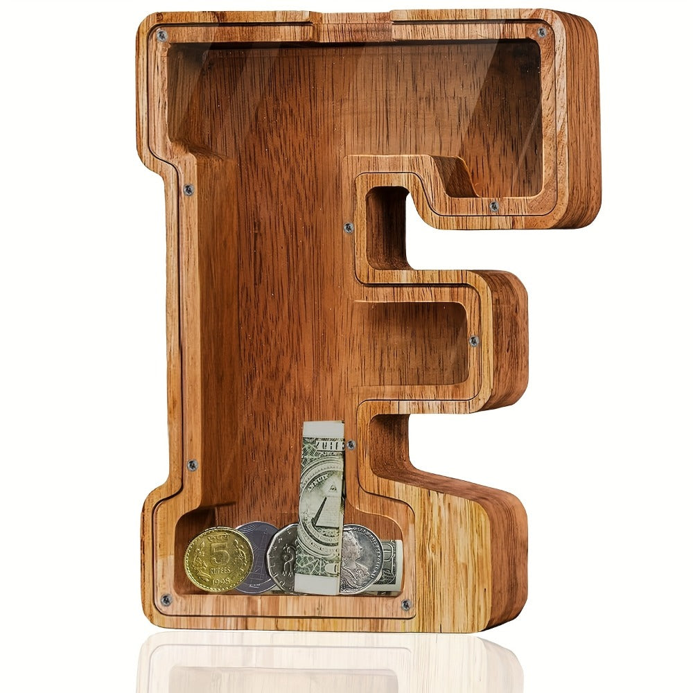 Personalized Wooden Piggy Bank for Kids – A-Z Alphabet Letter Initial Coin & Bill Savings Bank for Boys & Girls — image 14