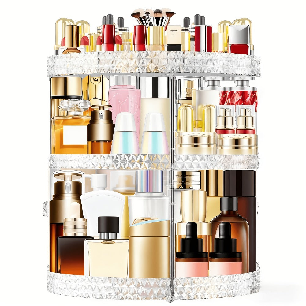 Rotating 360 Makeup Organizer Spinning Cosmetic Storage Display Rack 7 Adjustable Layers Large Capacity Skincare Holder for V