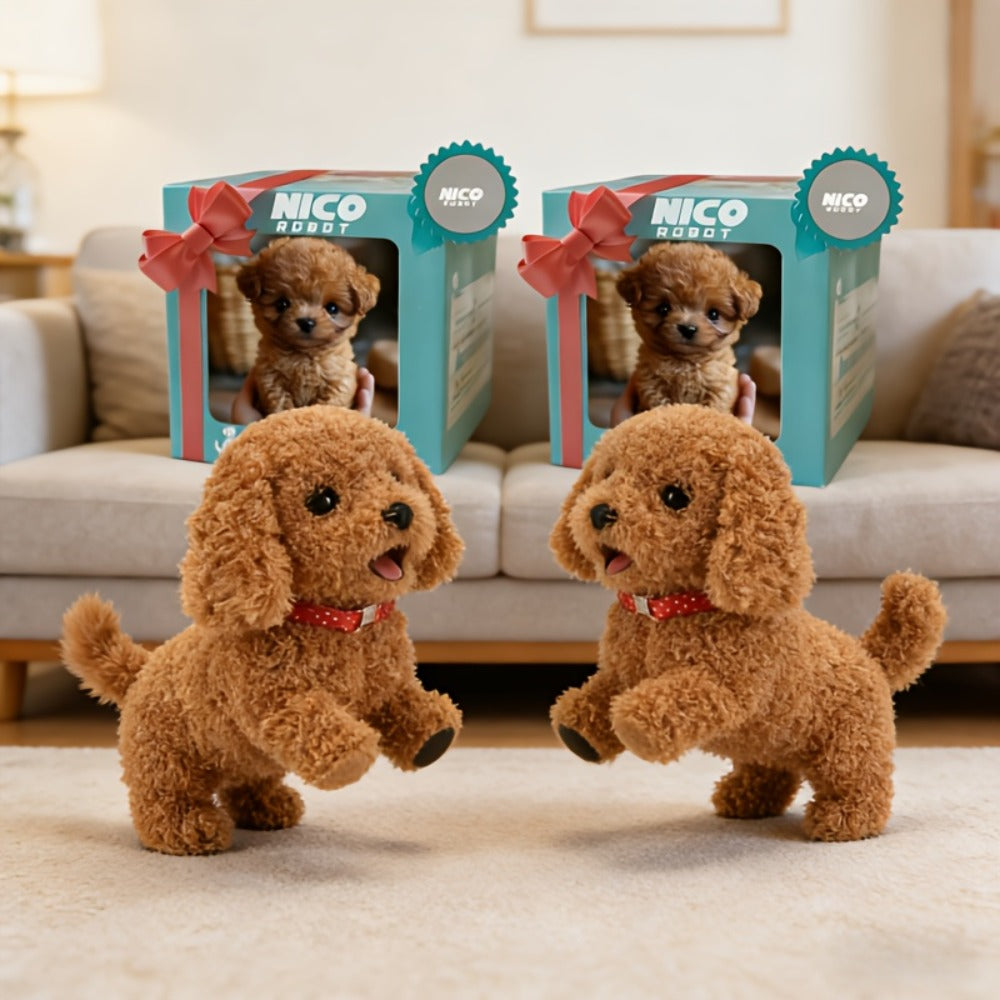 Two-Piece Brown Electronic Plush Puppy Toy Set with Walking and Barking Presentation and Boxed Dogs — image 1