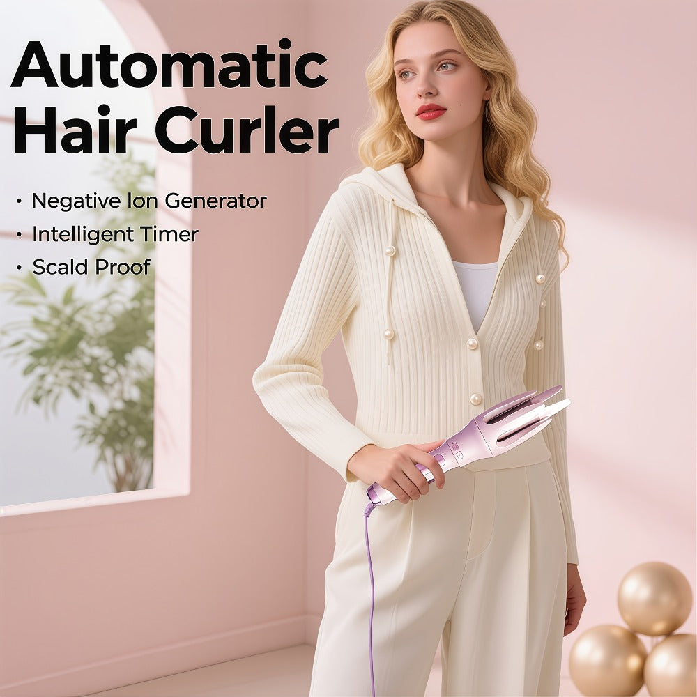Automatic Rotating Curling Iron 4 Temperature Settings 40M Negative Ion Ceramic Barrel, for Home, Travel and Salon Hair Styli