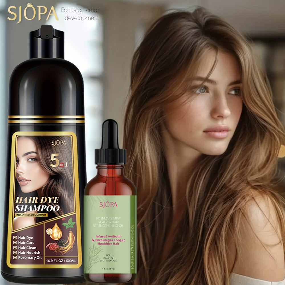 Glycerin Hair Color Shampoo Gift Set with Rosemary Oil, 5-in-1 Color & Care Formula 16.91oz, Gentle Non-Irritating Gray Cover