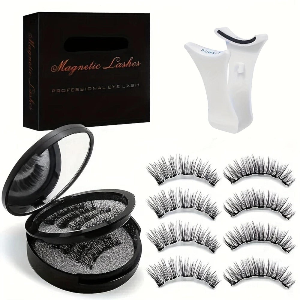 Waterproof 3D Magnetic Lashes 8Pcs Reusable Double Strip False Eyelashes Set with Clips & Glue – Natural Look for Women, Dail
