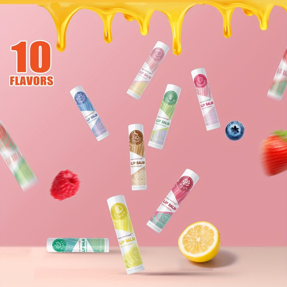 Fruit Flavored Lip Gloss Set 50 Pieces – Moisturizing Lip Balm Kit in 10 Colors, Hydrating Lip Care for Dry & Cracked Lips, D