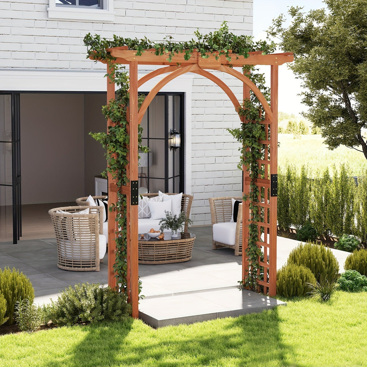 Cedar Wood Arbor 84" Double Lattice Garden Arch Pergola Trellis for Garden, Patio and Yard Use — image 2
