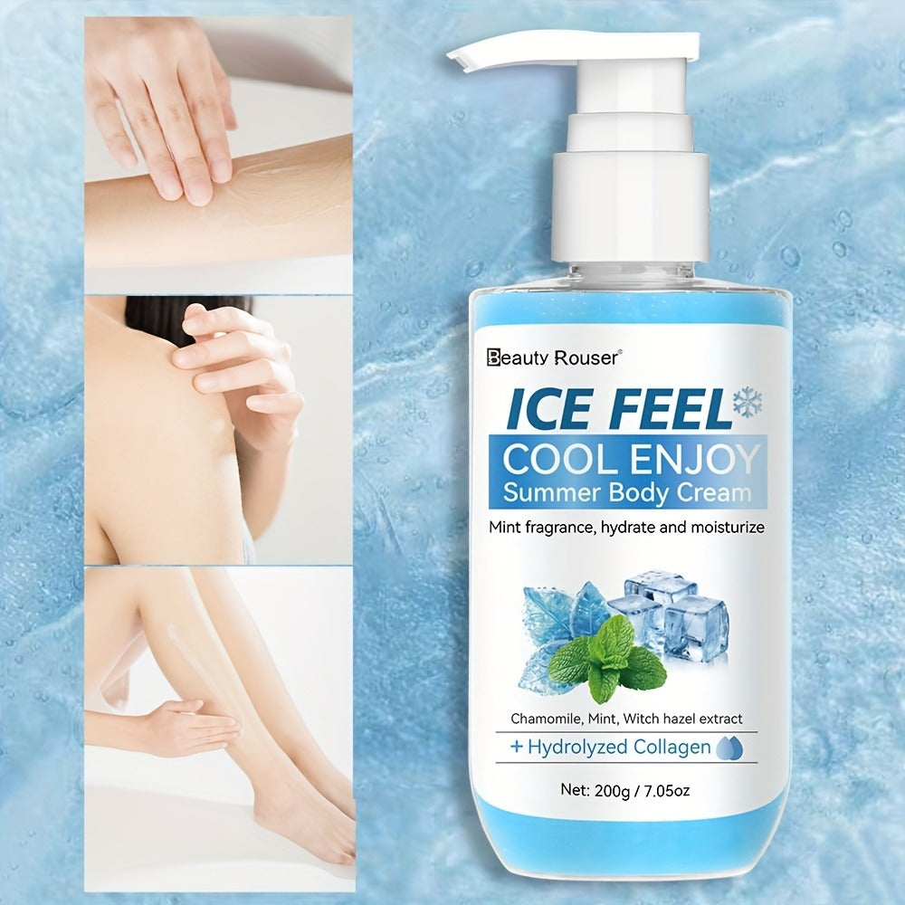 Body Cream Beauty Rouser ICE FEEL 200g Pump with Mint Chamomile Witch Hazel and Collagen Package Callouts — image 9