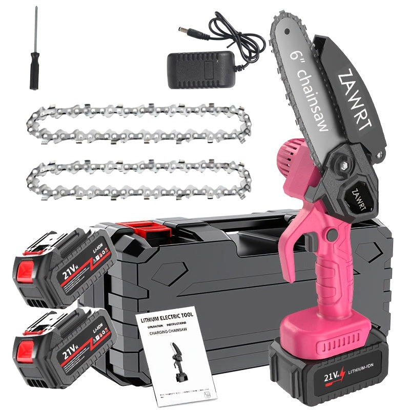Electric Mini Chainsaw 6-Inch with Debris Guard & Toolbox - Cordless Handheld Pruning Saw with Safety Lock — image 1