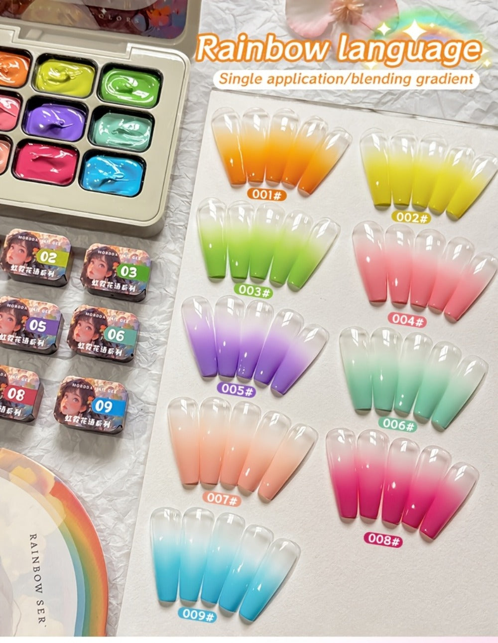 Gel Nail Polish MORDDA Nine-Color Rainbow Grid Set for Gradient and Ombre Manicure Art in One Compact Case — image 10