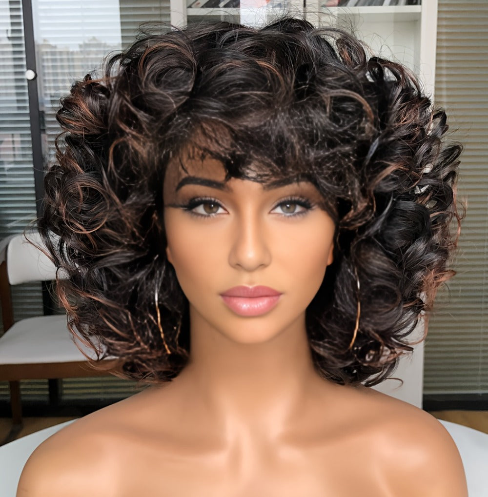 Synthetic Wig 14-Inch Jerry Curls with Wispy Bangs and 13x1 Lace Front in Three Colors for Daily Styling — image 13